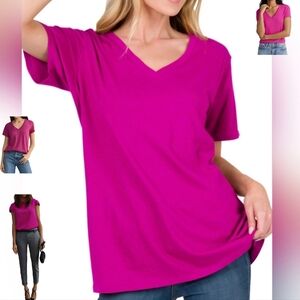 #615 🛑S,L,XL This is a MUST HAVE! Cotton Short Sleeve V Neck Tee